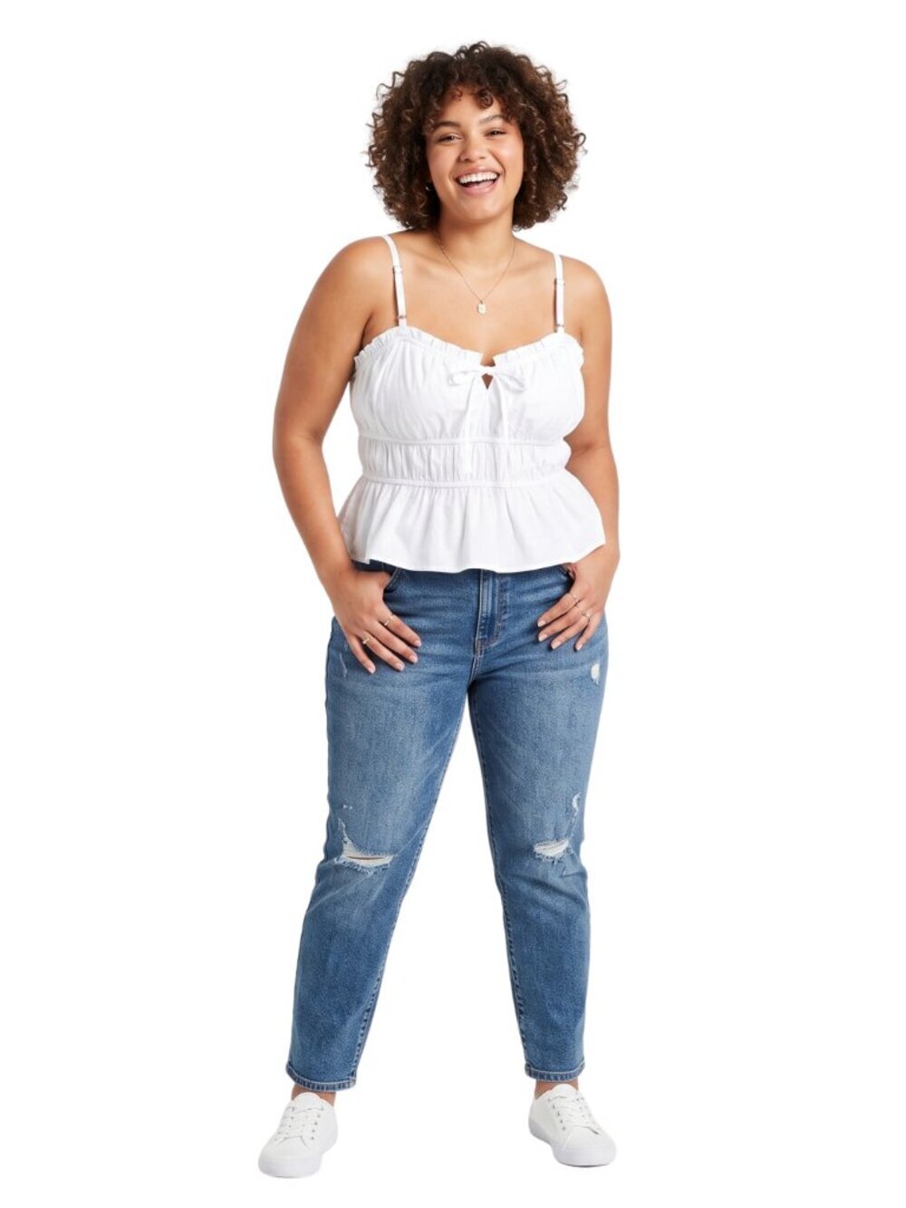 White Ruffle Peplum Top XXL Cotton Adjustable Straps Summer Tank